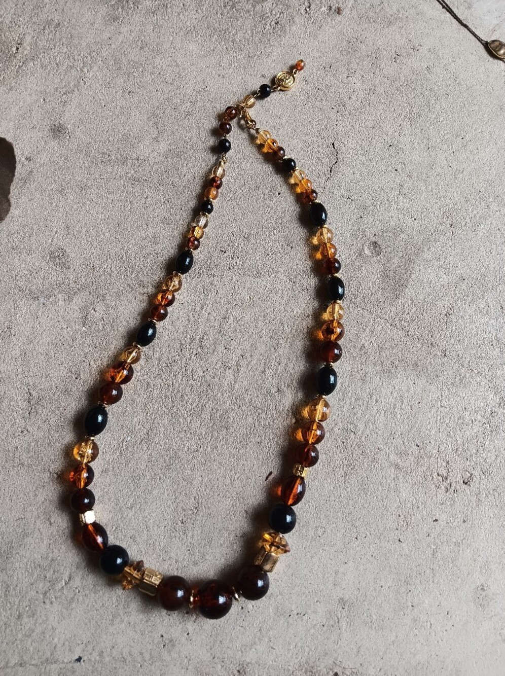 Vintage Liz Claiborne Elegant Amber and Black Beaded Necklace - Women Jewelry